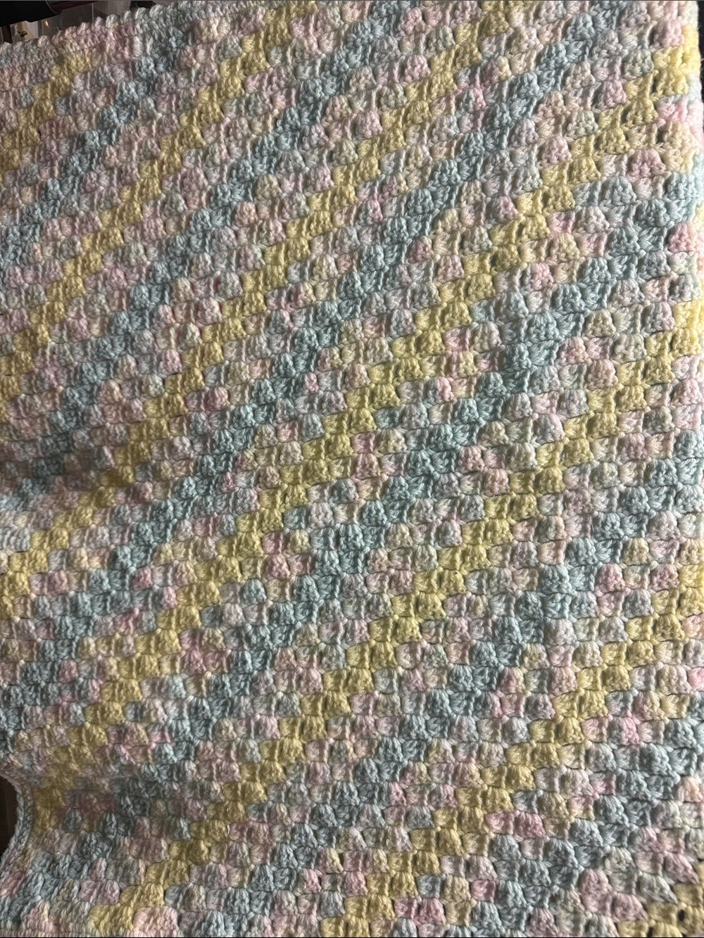 Handmade Crochet Baby Blanket - Pastel Yellow Blue Pink